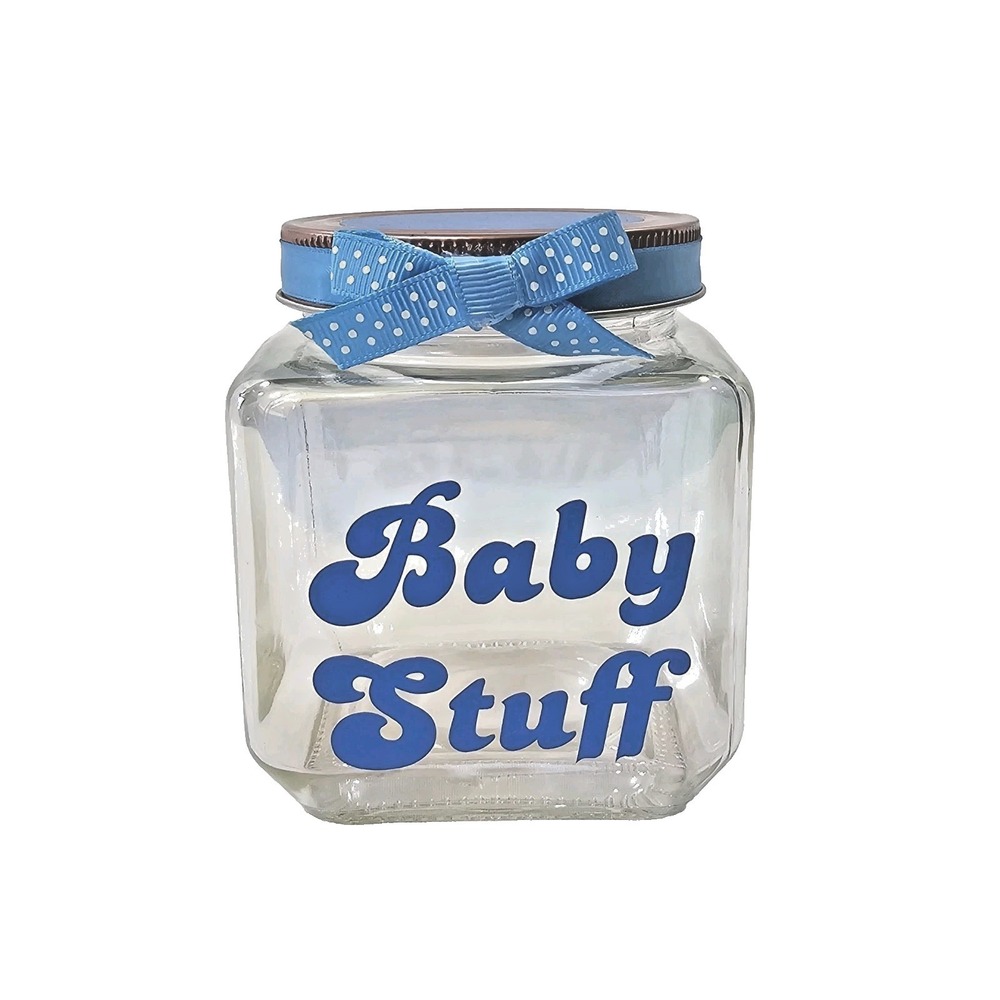 Baby‎ Stuff Decorative Keepsake Nursery Room Decor Glass Jar Lid W Ribbon Bow